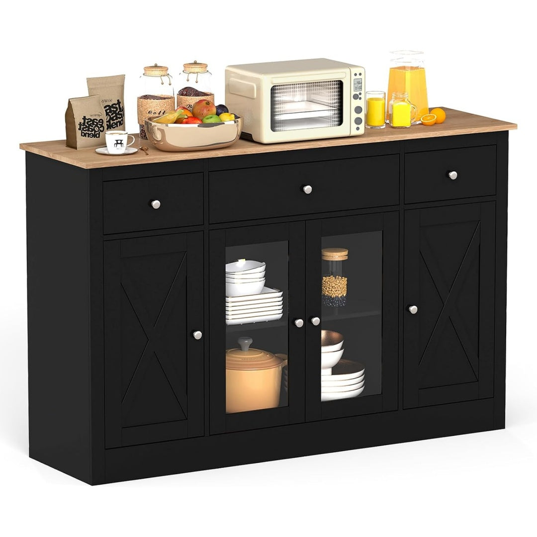 Sideboard verbindet 3 Schubladen und Glastueren