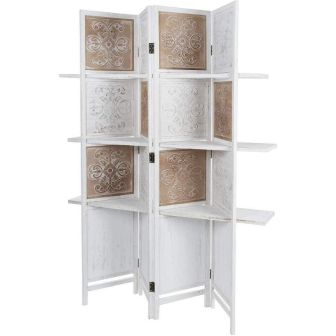 Raumteiler aus Tannenholz in Weiss und Braun