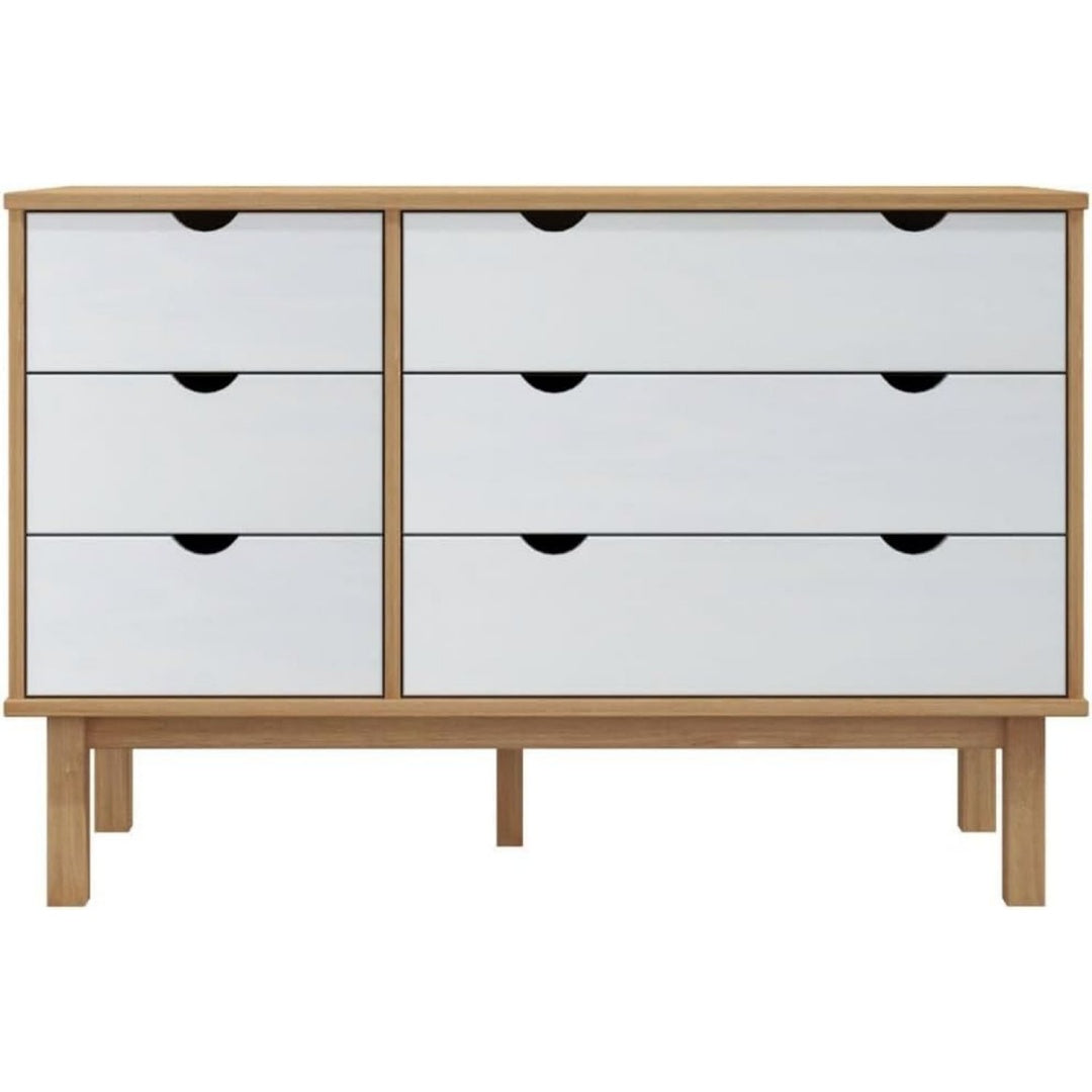 Sideboard mit den Massen 111 x 43 x 73.5 cm in Weiss und Naturbraun