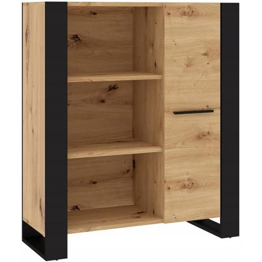 Offene Ablagen treffen bei dem Sideboard auf beschichtete Flaechen
