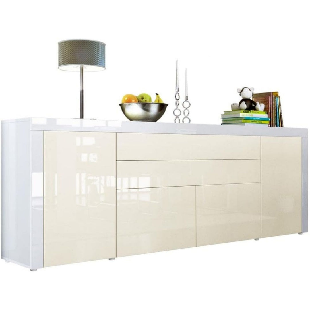 Sideboard mit Schubladen, 2 Tueren und glaenzenden Oberflaechen