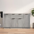 Das Sideboard misst 30 x 30 x 70 cm in Eichenbraun und Grau