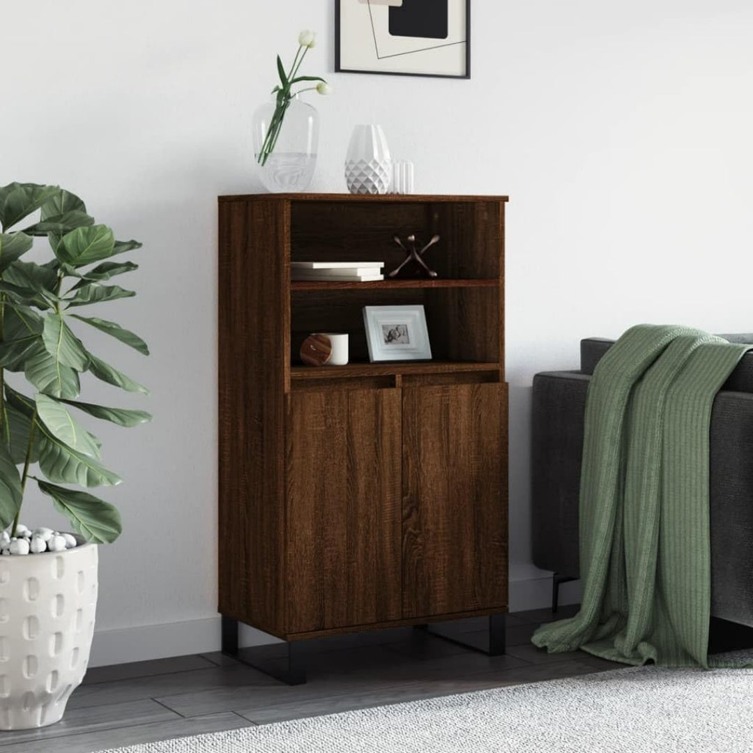 Der Hochschrank misst 60 x 36 x 110 cm in Eichenbraun